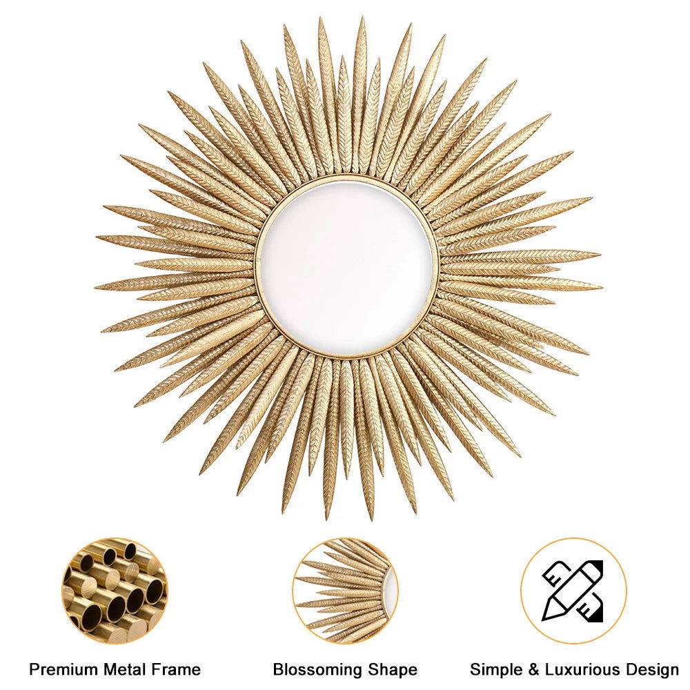 857mm Luxury Creative Gold Sunburst Large Metal Wall Mirror Decor Art for Living Room - 