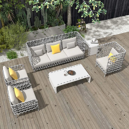 6 Pieces Aluminum & Rope Outdoor Sofa Set with Coffee Table and Cushion Pillow in Gray