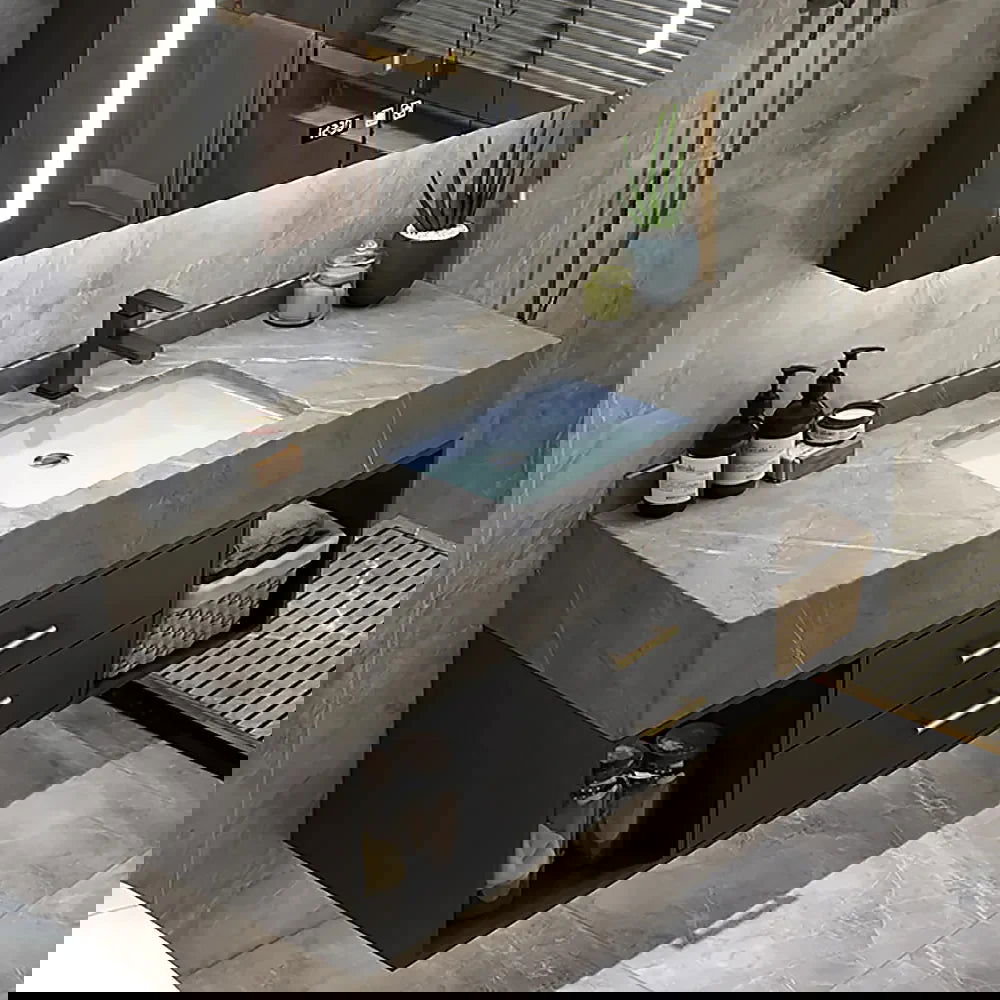 900mm Floating Bathroom Vanity with Sintered Stone Vessel Sink with 2 Drawers - 