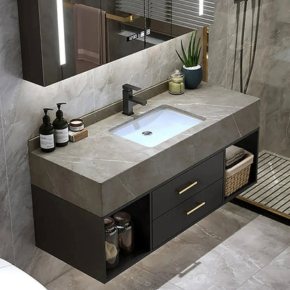 900mm Floating Bathroom Vanity with Sintered Stone Vessel Sink with 2 Drawers - 
