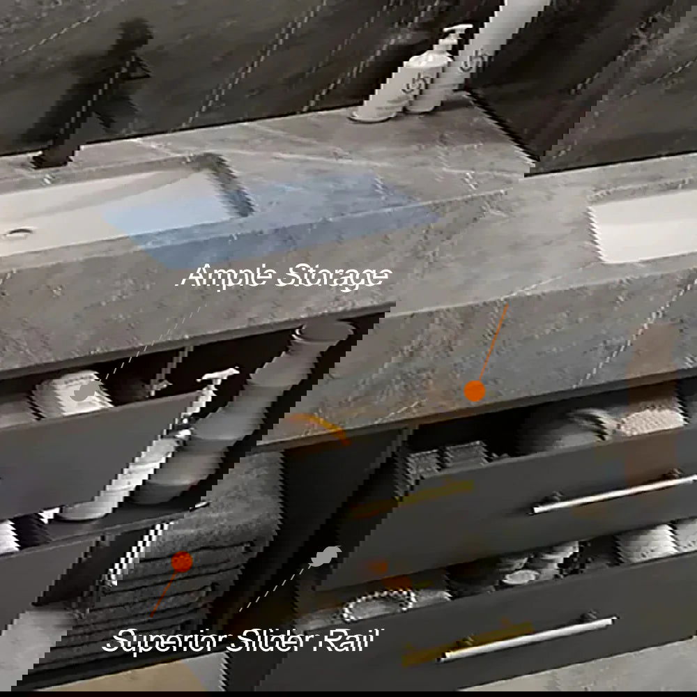 900mm Floating Bathroom Vanity with Sintered Stone Vessel Sink with 2 Drawers - 