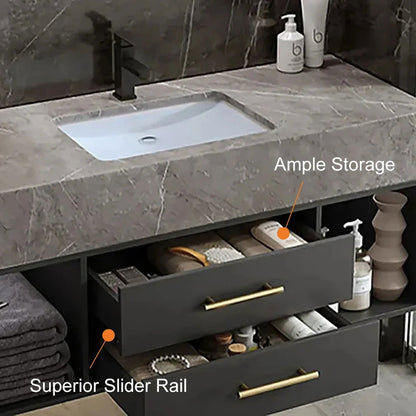 900mm Floating Bathroom Vanity with Sintered Stone Vessel Sink with 2 Drawers - 