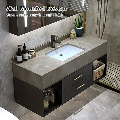 900mm Floating Bathroom Vanity with Sintered Stone Vessel Sink with 2 Drawers - 