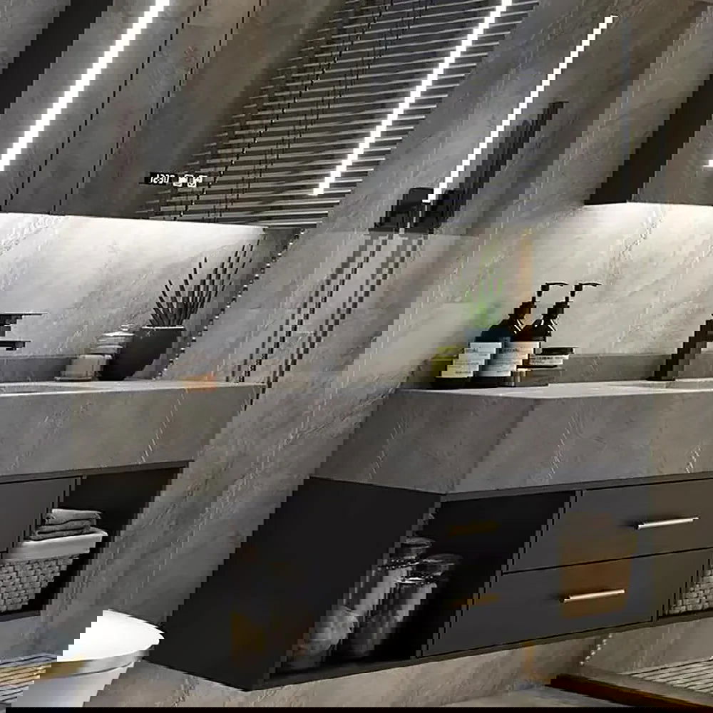 900mm Floating Bathroom Vanity with Sintered Stone Vessel Sink with 2 Drawers - Homary