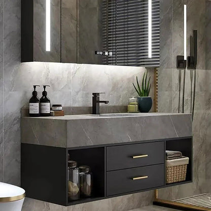 900mm Floating Bathroom Vanity with Sintered Stone Vessel Sink with 2 Drawers - Homary