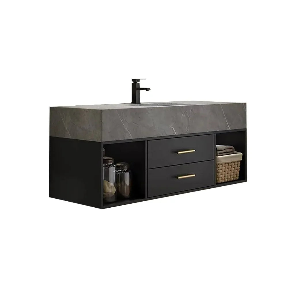 900mm Floating Bathroom Vanity with Sintered Stone Vessel Sink with 2 Drawers - Homary