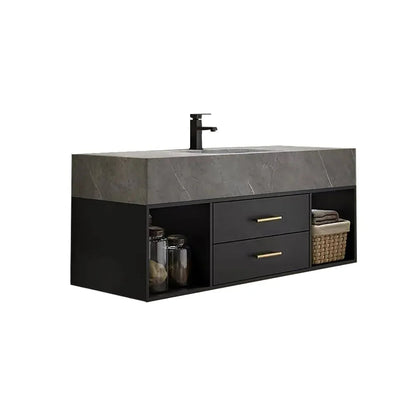 900mm Floating Bathroom Vanity with Sintered Stone Vessel Sink with 2 Drawers - Homary