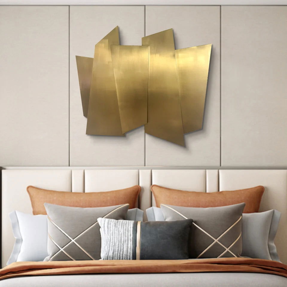 900mm Luxury Irregular Stainless Steel Wall Decor Geometric Art in Gold for Living Room - 