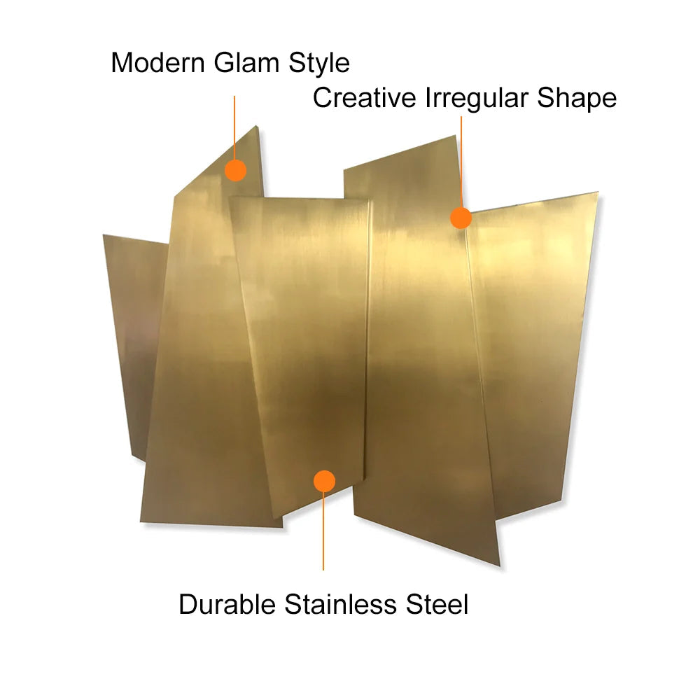 900mm Luxury Irregular Stainless Steel Wall Decor Geometric Art in Gold for Living Room - 