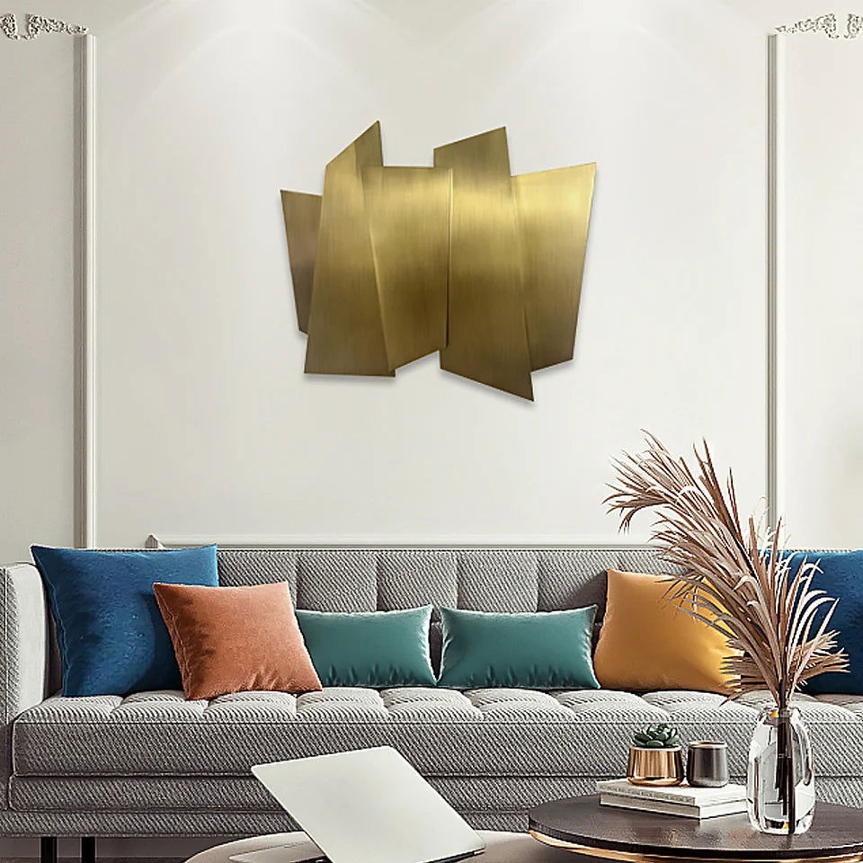 900mm Luxury Irregular Stainless Steel Wall Decor Geometric Art in Gold for Living Room - 