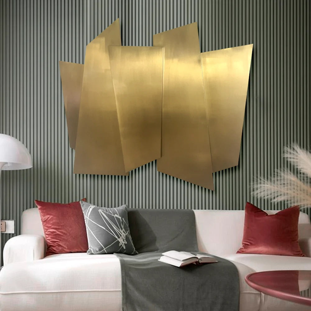 900mm Luxury Irregular Stainless Steel Wall Decor Geometric Art in Gold for Living Room - 
