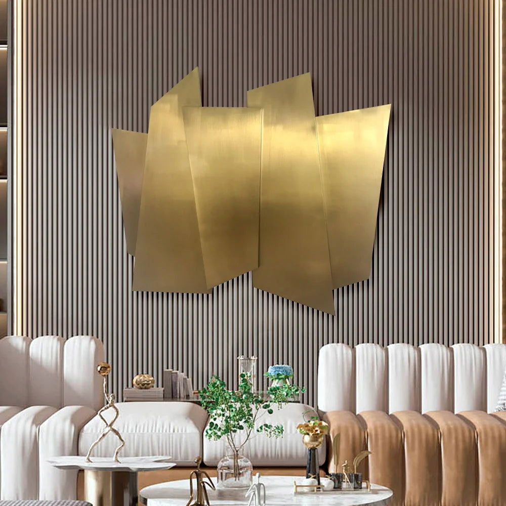 900mm Luxury Irregular Stainless Steel Wall Decor Geometric Art in Gold for Living Room - Homary