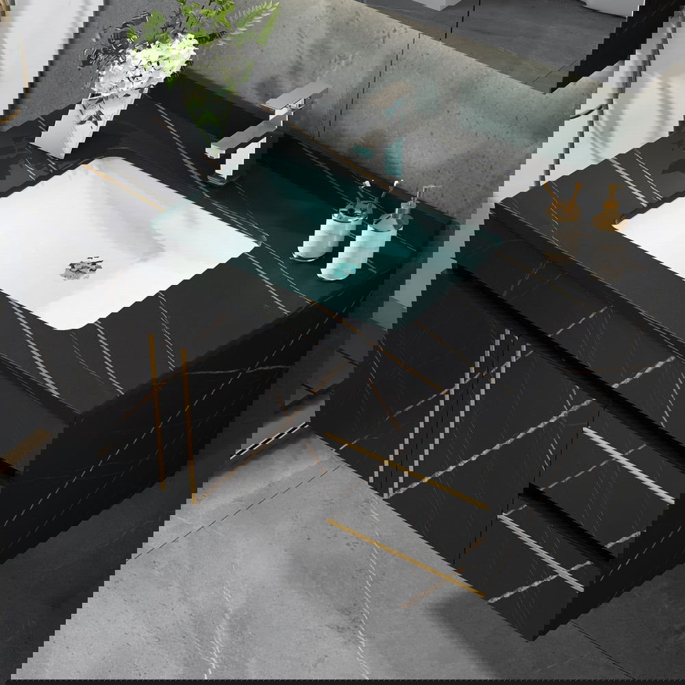 900mm Modern Floating Bathroom Vanity Faux Marble Single Ceramic Sink Black - 