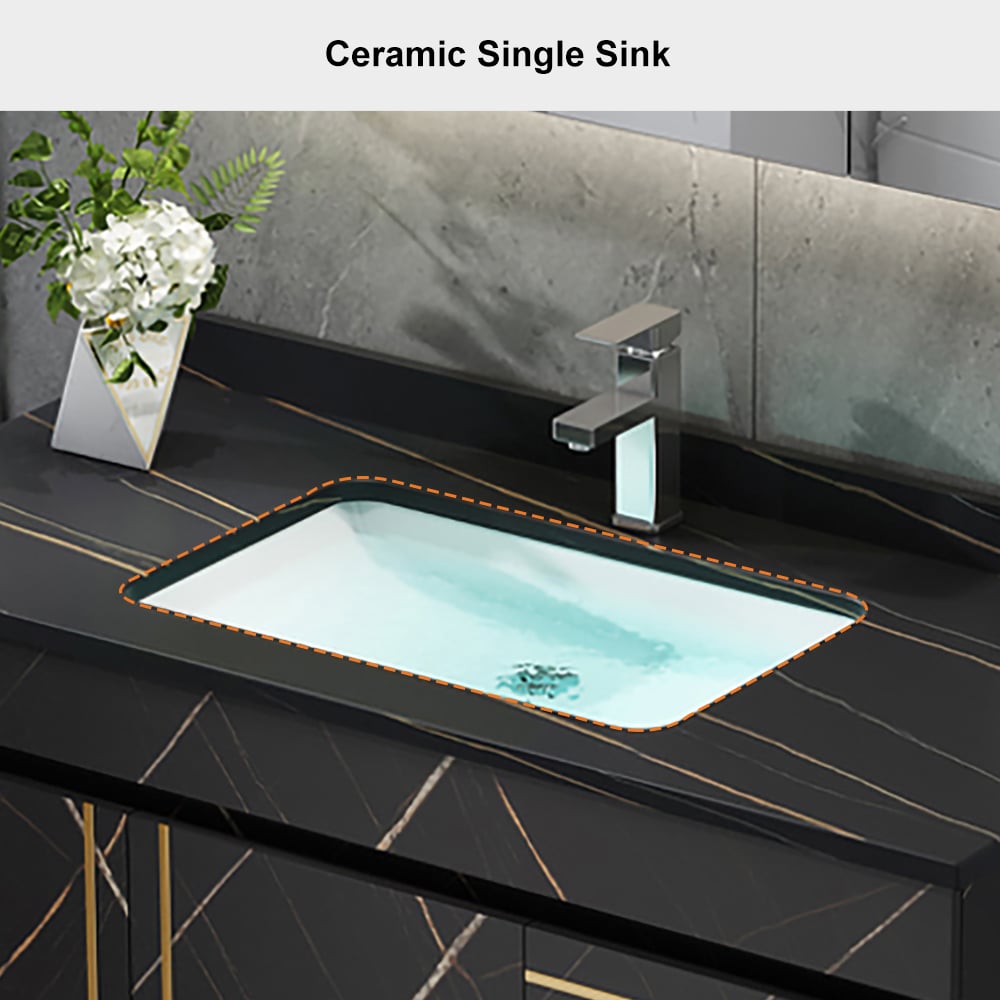 900mm Modern Floating Bathroom Vanity Faux Marble Single Ceramic Sink Black - 