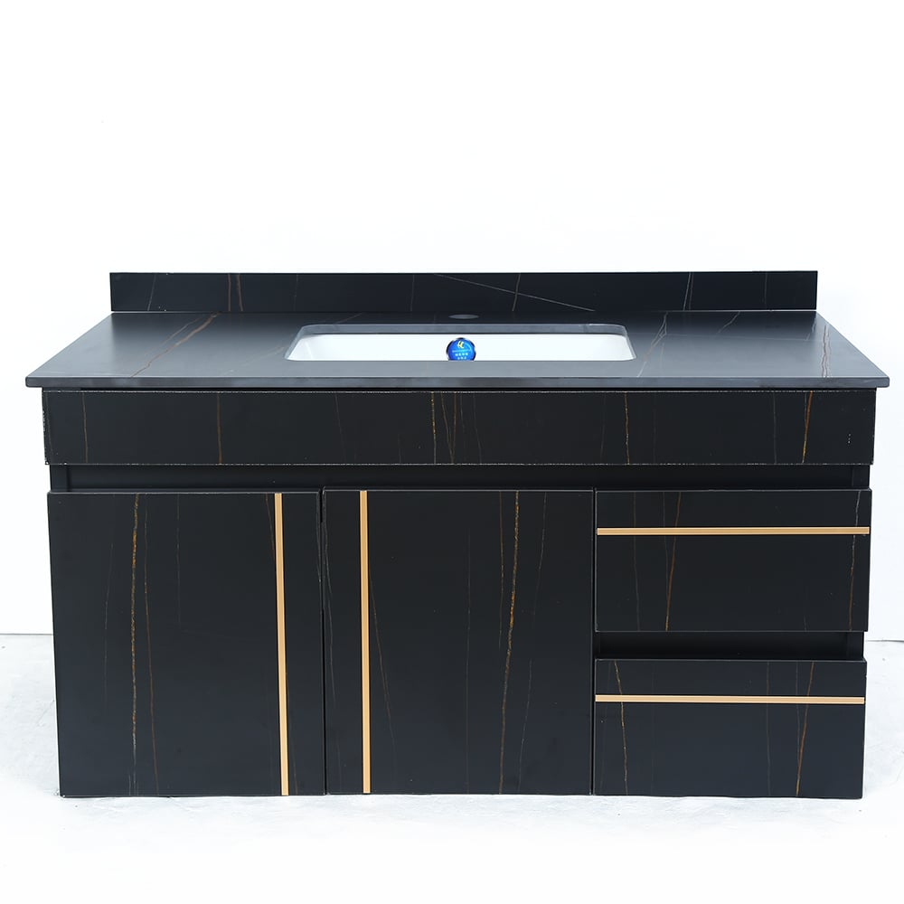 900mm Modern Floating Bathroom Vanity Faux Marble Single Ceramic Sink Black - 