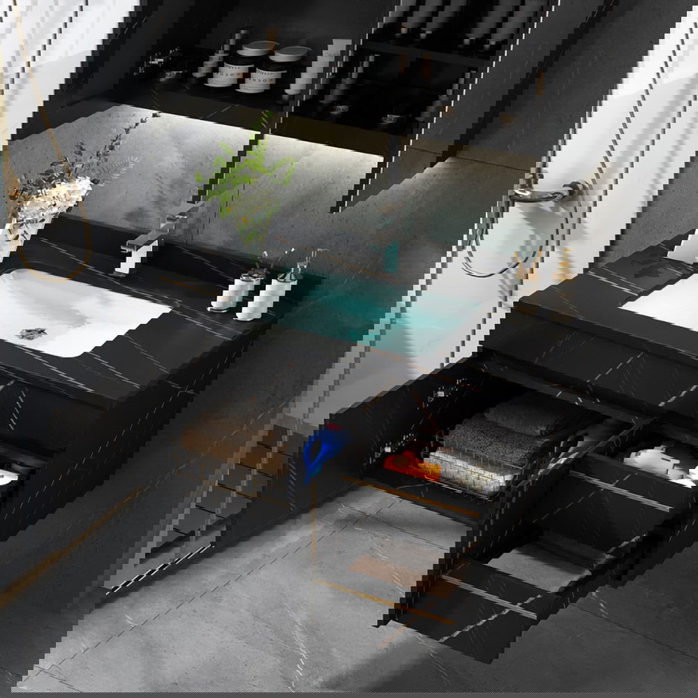 900mm Modern Floating Bathroom Vanity Faux Marble Single Ceramic Sink Black - 