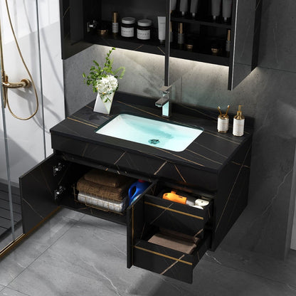 900mm Modern Floating Bathroom Vanity Faux Marble Single Ceramic Sink Black - 