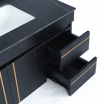 900mm Modern Floating Bathroom Vanity Faux Marble Single Ceramic Sink Black - 