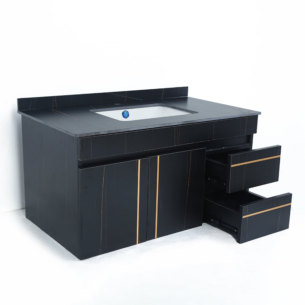 900mm Modern Floating Bathroom Vanity Faux Marble Single Ceramic Sink Black - 
