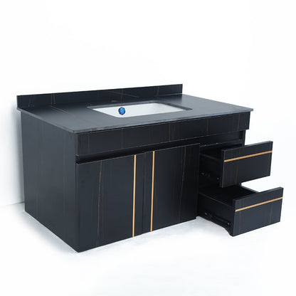 900mm Modern Floating Bathroom Vanity Faux Marble Single Ceramic Sink Black - 
