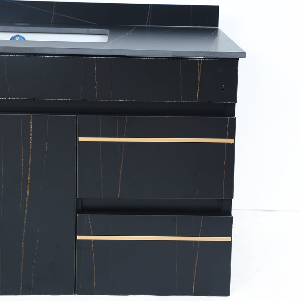 900mm Modern Floating Bathroom Vanity Faux Marble Single Ceramic Sink Black - 