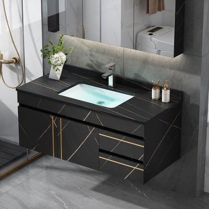 900mm Modern Floating Bathroom Vanity Faux Marble Single Ceramic Sink Black - 