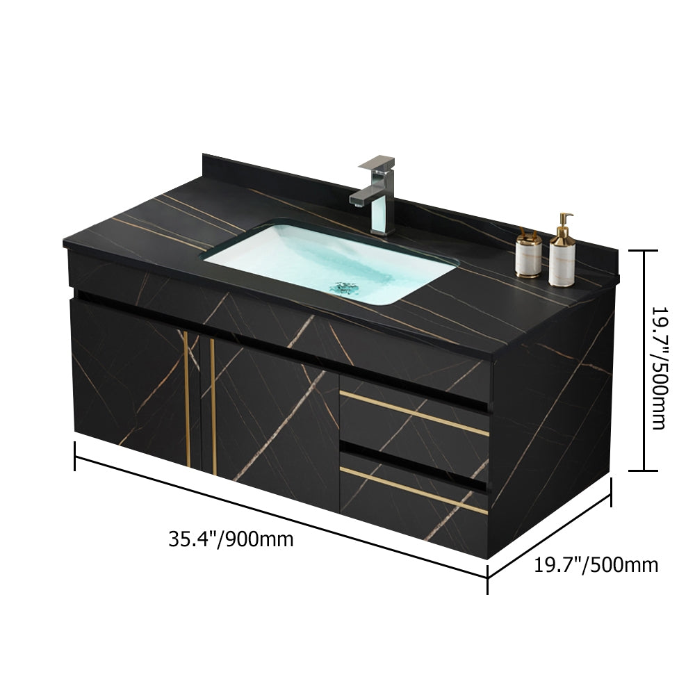 900mm Modern Floating Bathroom Vanity Faux Marble Single Ceramic Sink Black - 