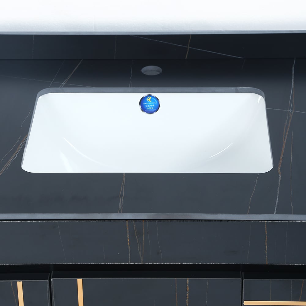 900mm Modern Floating Bathroom Vanity Faux Marble Single Ceramic Sink Black - 