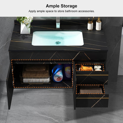 900mm Modern Floating Bathroom Vanity Faux Marble Single Ceramic Sink Black - 
