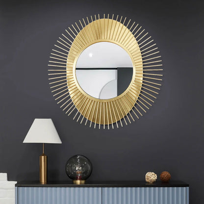 915mm Luxury Creative Sunburst Gold Metal Wall Mirror Home Decor for Living Room - 