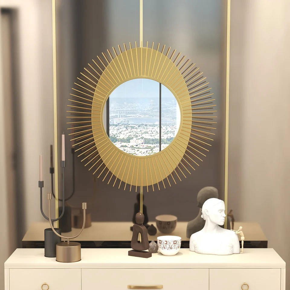 915mm Luxury Creative Sunburst Gold Metal Wall Mirror Home Decor for Living Room - 