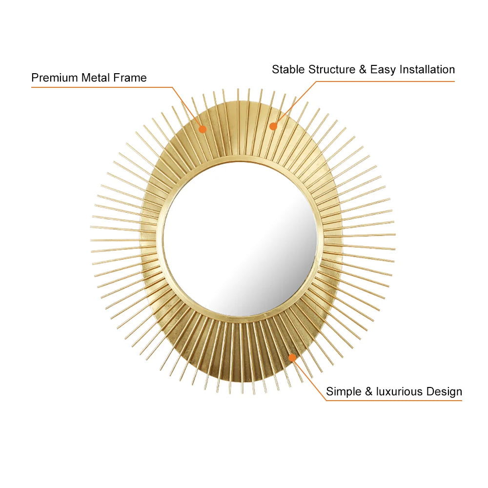 915mm Luxury Creative Sunburst Gold Metal Wall Mirror Home Decor for Living Room - 