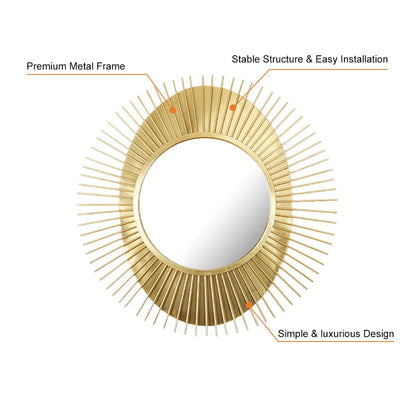 915mm Luxury Creative Sunburst Gold Metal Wall Mirror Home Decor for Living Room - 