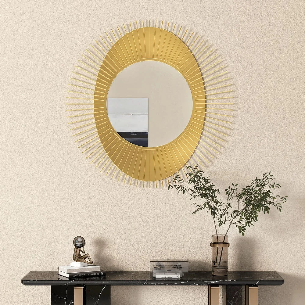 915mm Luxury Creative Sunburst Gold Metal Wall Mirror Home Decor for Living Room - 