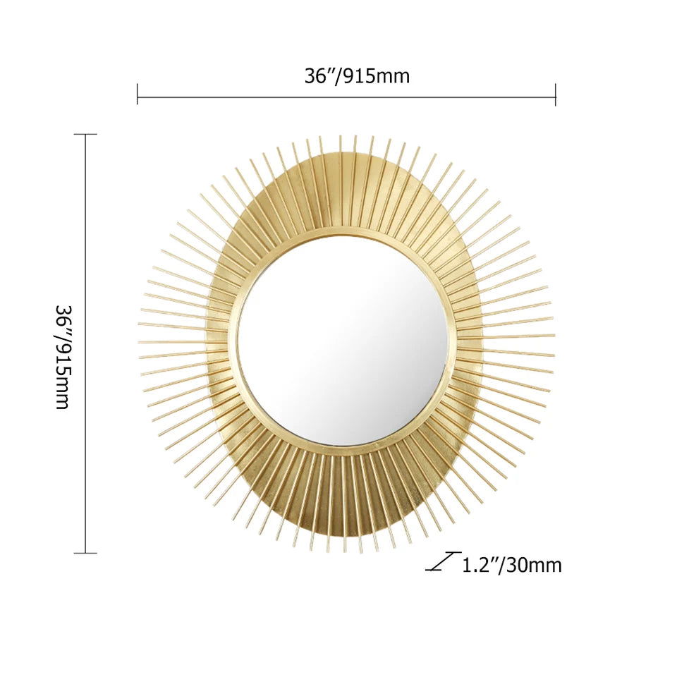 915mm Luxury Creative Sunburst Gold Metal Wall Mirror Home Decor for Living Room - 
