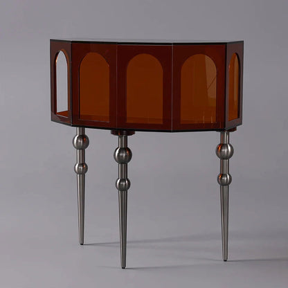 930mm Brown Acrylic Demilune Console Table Storage Mid Century Modern Entryway Table - 