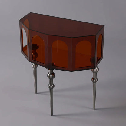 930mm Brown Acrylic Demilune Console Table Storage Mid Century Modern Entryway Table - 