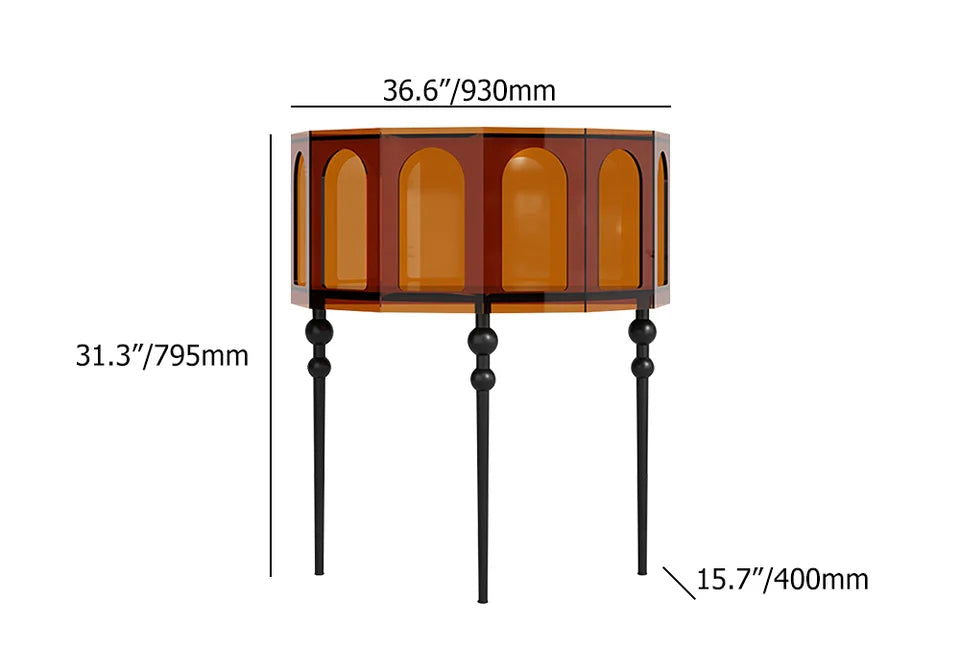 930mm Brown Acrylic Demilune Console Table Storage Mid Century Modern Entryway Table - 