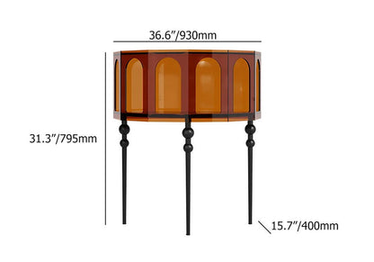 930mm Brown Acrylic Demilune Console Table Storage Mid Century Modern Entryway Table - 