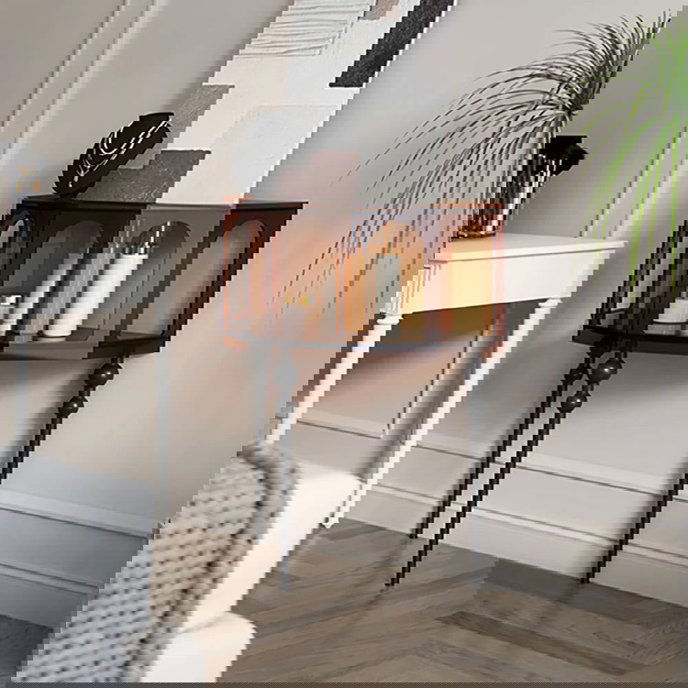 930mm Brown Acrylic Demilune Console Table Storage Mid Century Modern Entryway Table - 