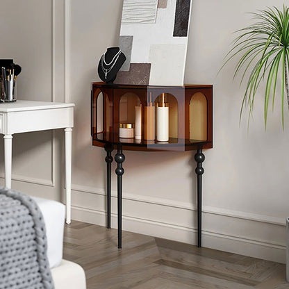 930mm Brown Acrylic Demilune Console Table Storage Mid Century Modern Entryway Table - 