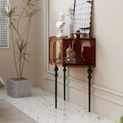 930mm Brown Acrylic Demilune Console Table Storage Mid Century Modern Entryway Table - 