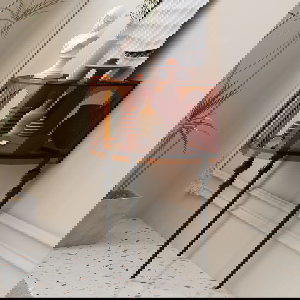 930mm Brown Acrylic Demilune Console Table Storage Mid Century Modern Entryway Table - 