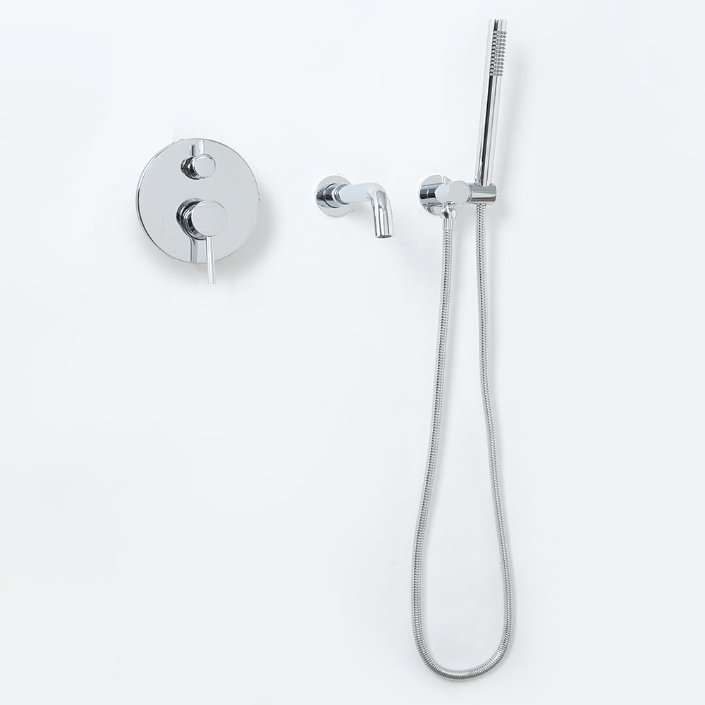 Stev Modern Wall-Mount Swivel Bath Filler Mixer Tap with Handshower in Polished Chrome