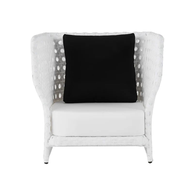 All-Weather White Patio Club Chair Rattan Outdoor Club Chair with Cushion & Pillow - 