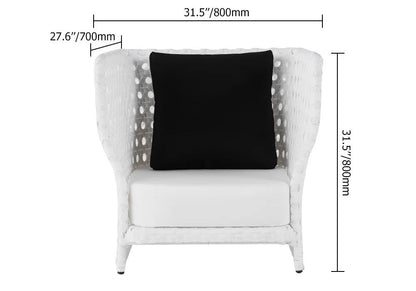 All-Weather White Patio Club Chair Rattan Outdoor Club Chair with Cushion & Pillow - 