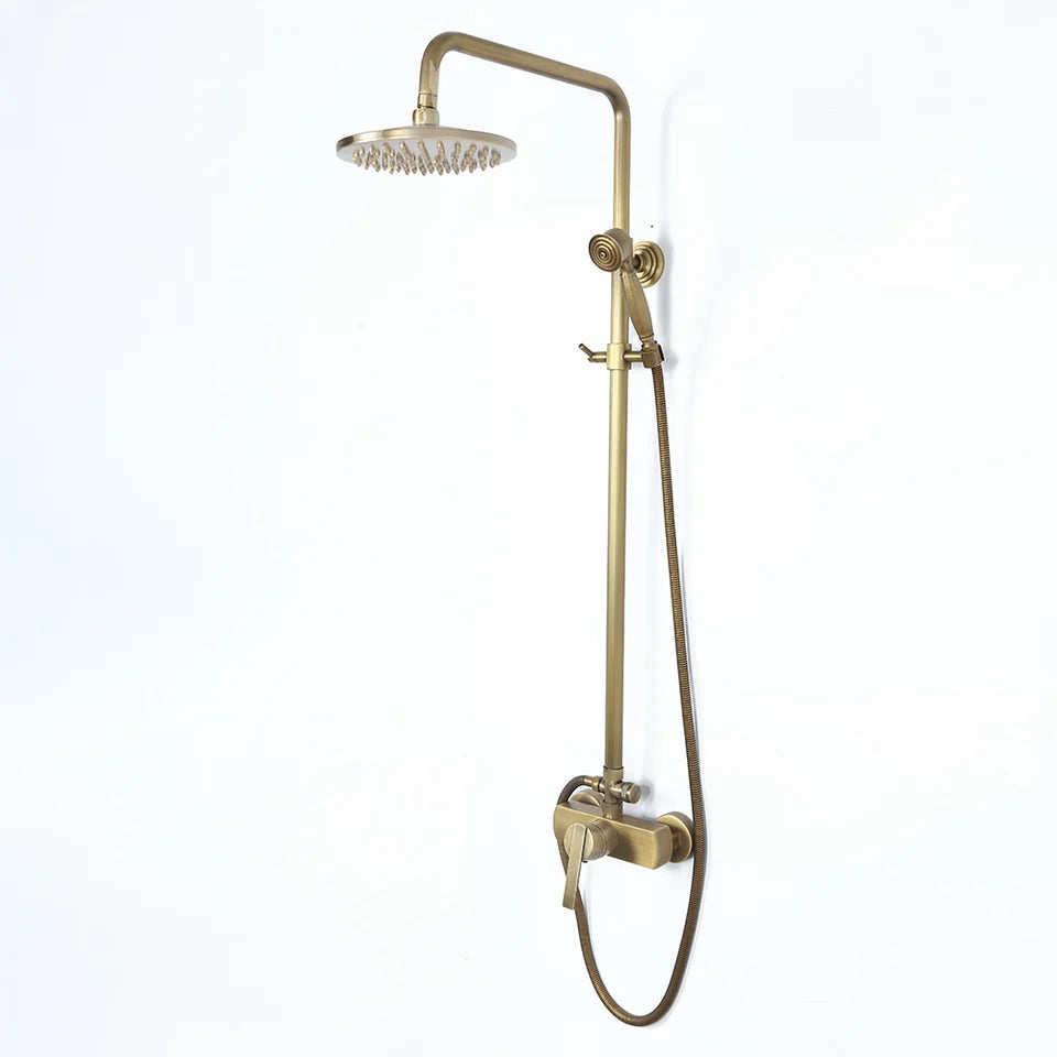 Antique Brass Exposed Wall Mount Shower Set with 200mm Rain Shower Head and Hand Shower - 