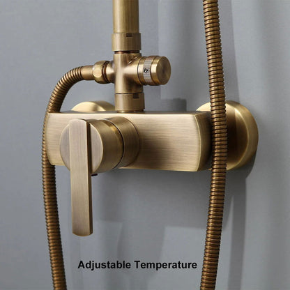 Antique Brass Exposed Wall Mount Shower Set with 200mm Rain Shower Head and Hand Shower - 