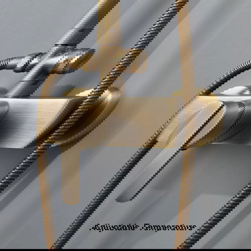 Antique Brass Exposed Wall Mount Shower Set with 200mm Rain Shower Head and Hand Shower - 