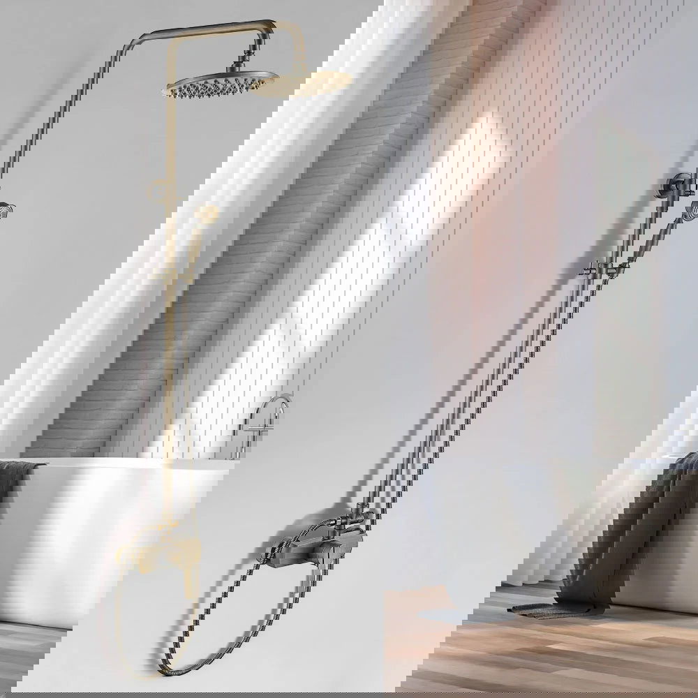 Antique Brass Exposed Wall Mount Shower Set with 200mm Rain Shower Head and Hand Shower - Homary